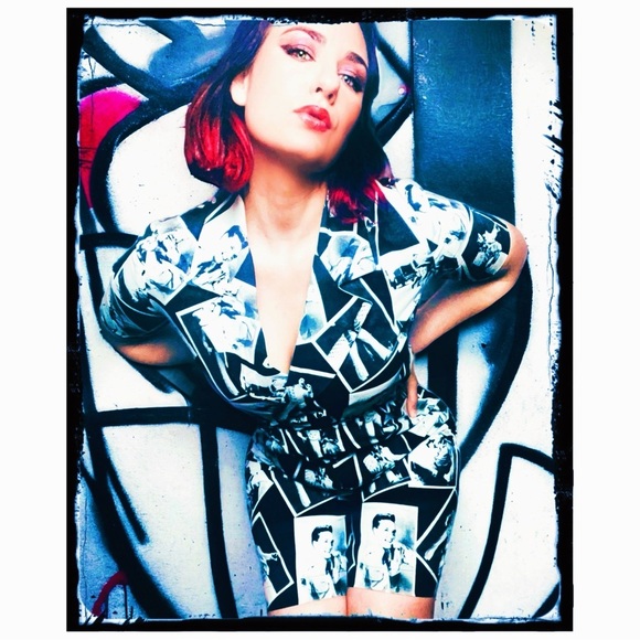 Vintage 80s-90s Retro 50s Pinup Style Cotton Elvis Presley Novelty Print Romper